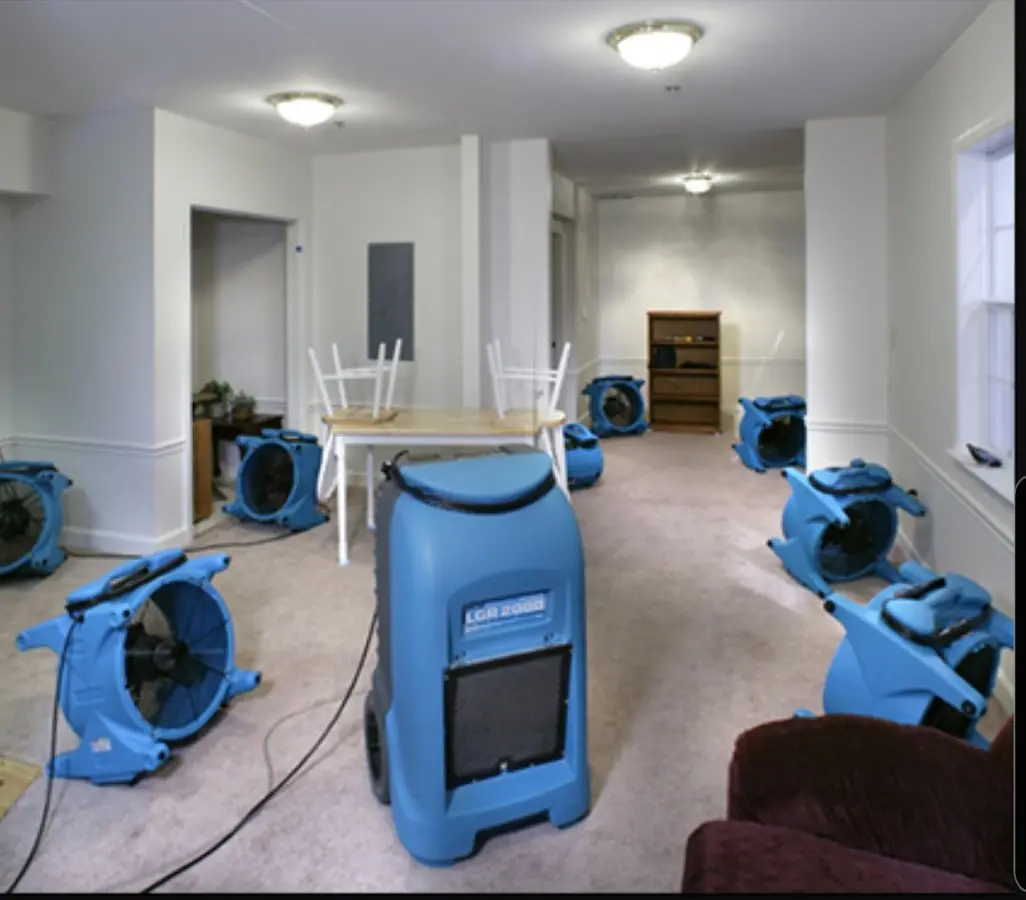 Air movers and dehumidifier setup for Water Damage Restoration in Mamaroneck