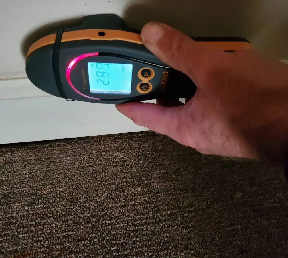 Moisture detection at baseboard during Storm Damage Restoration in Mamaroneck